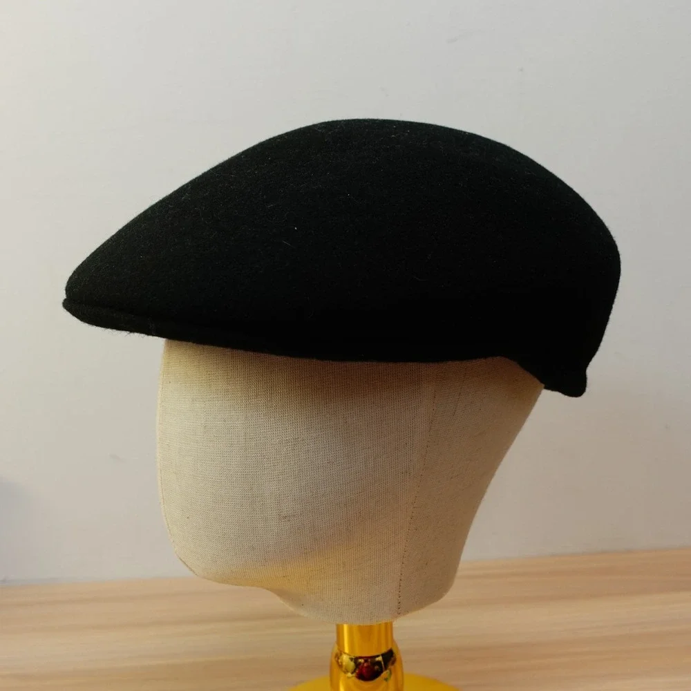 Vintage Flat Cap Mens S‎ M Black Felted Wool Ivy Driver Hat Peaky Blinders PAMOA